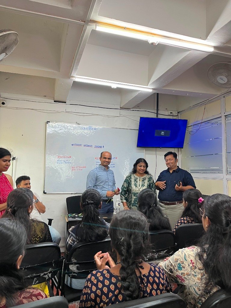 Expert panel interacting with students at PeakProSys Student Guidance Seminar